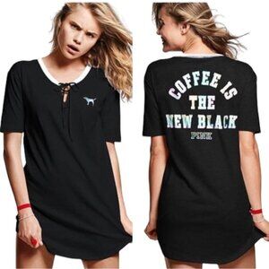 Pink VS Coffee is the New Black Lace-Up Pajama Sleep Shirt